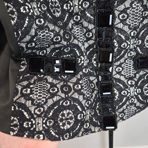 Michael Simon Lace Blazer Jacket Bead Rhinestone Black Petite Large Formal Event - Picture 4 of 9
